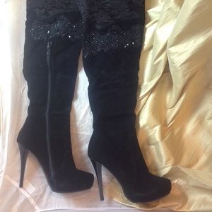 Gorgeous OTK Platform Lace and Rhinestone Heels